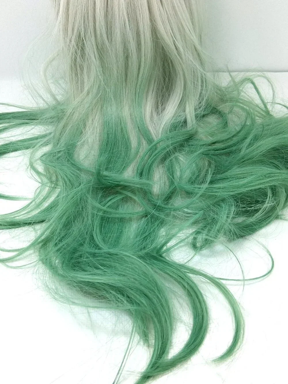 Long Layered Wig White Blond Gradient Pastel Green